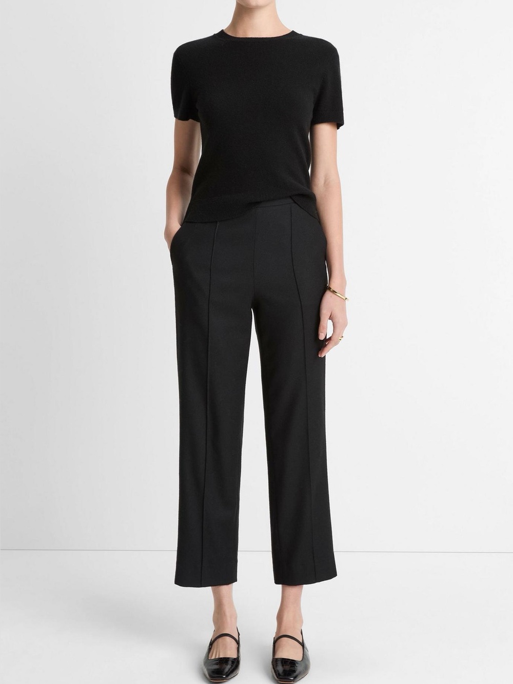 Vince Black Italian Wool-Blend Easy Pull-On Pant Medium